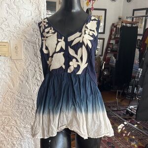 Navy and Cream Floral Women's Blouse